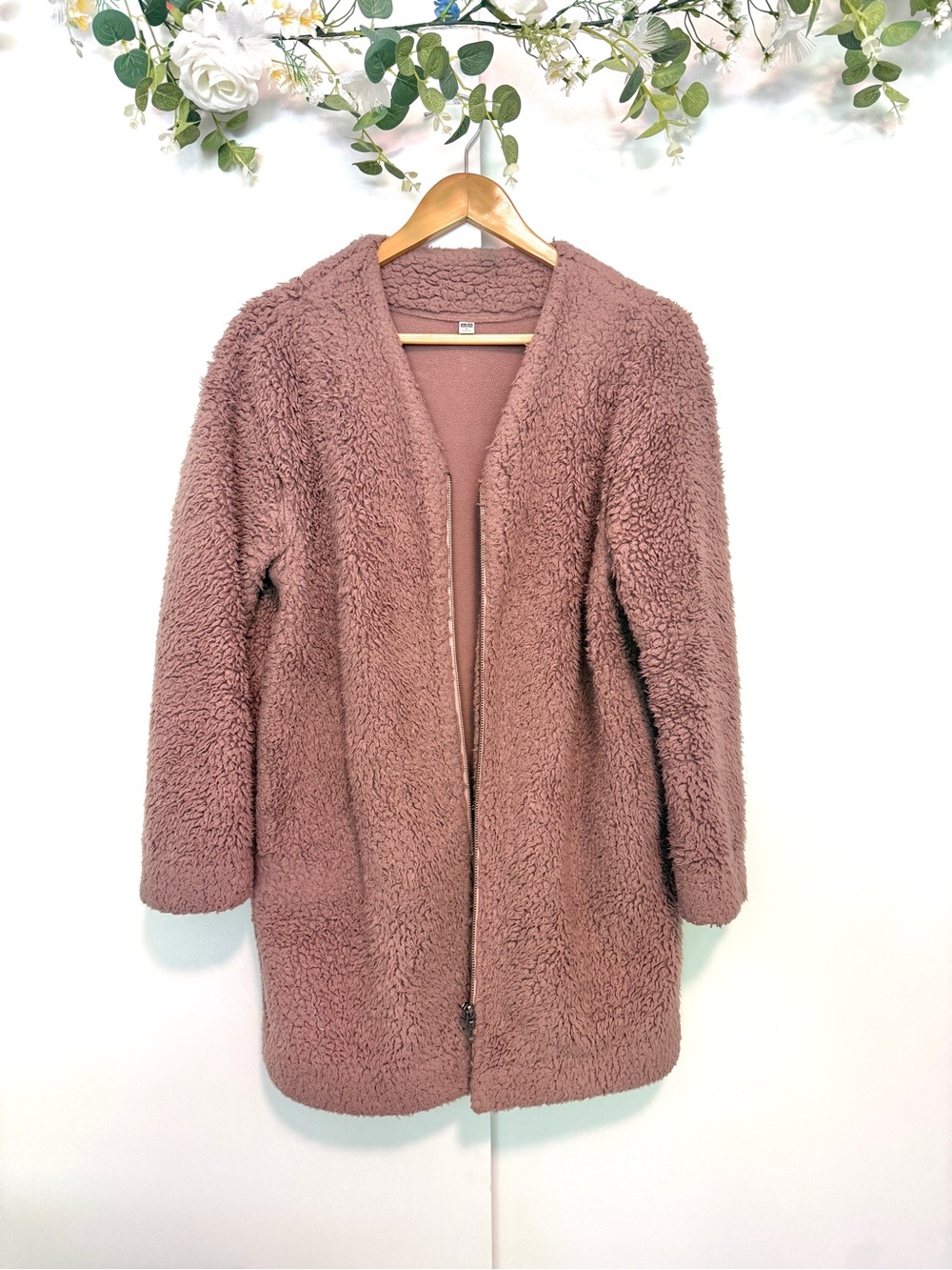 Pink Teddy Coat Long Line Cozy Plush Soft Fuzzy Warm Jacket